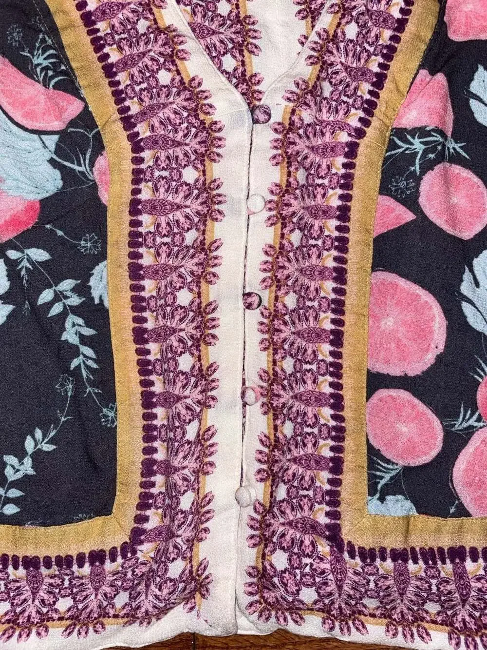 Free People Peach Print Boho Tie Sleeve Kimono Top Size M Festival